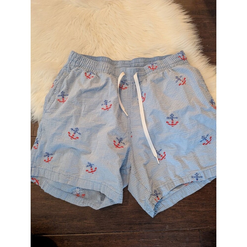 chubbies American Flag Blue Seersucker Swim Shorts Anchor Embroidery L Large
